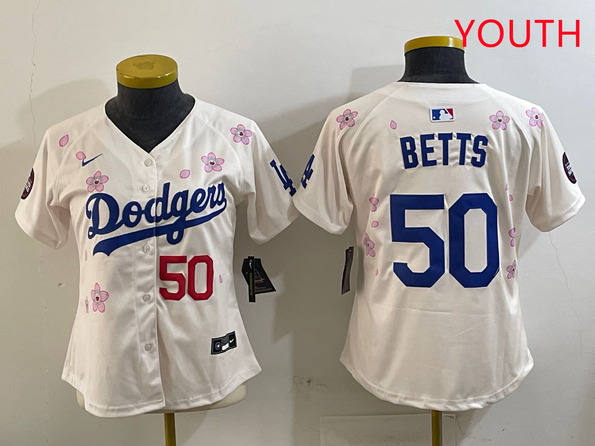 Youth Los Angeles Dodgers 50 Betts Cream Sakura Edition 2025 Nike MLB Jersey style 7